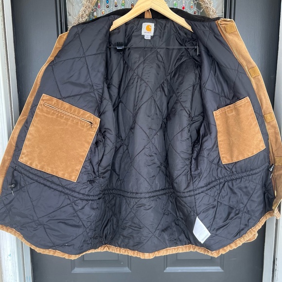 Carhartt Jacket Mens Large Brown Duck Canvas Heavy Zip Up Outdoors Work Quilt - Picture 4 of 10